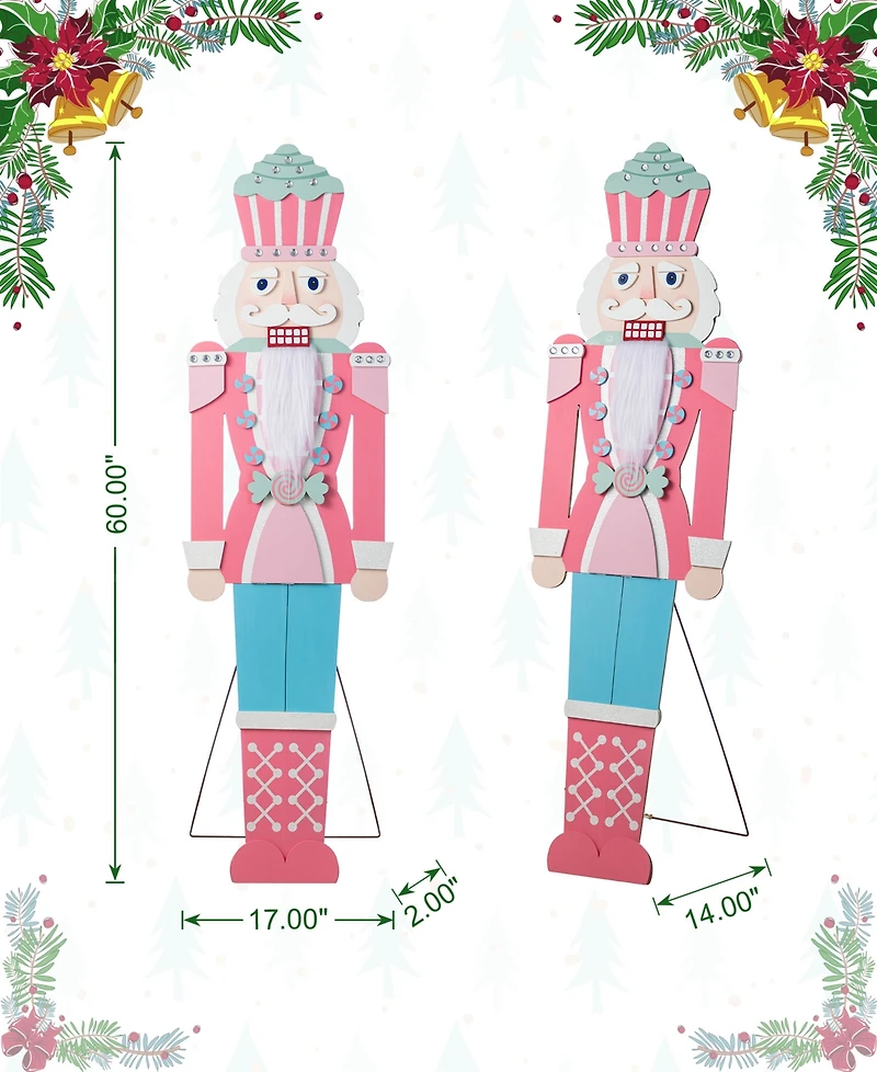 Glitzhome 60" Wooden Christmas Nutcracker Porch Decor