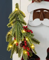 Glitzhome 35.75" Lighted Wooden Africa Santa Porch Decor