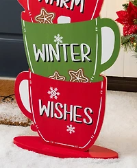 Glitzhome 34.5" Wooden Christmas Gingerbread Man on Coffee Cup Porch Decor