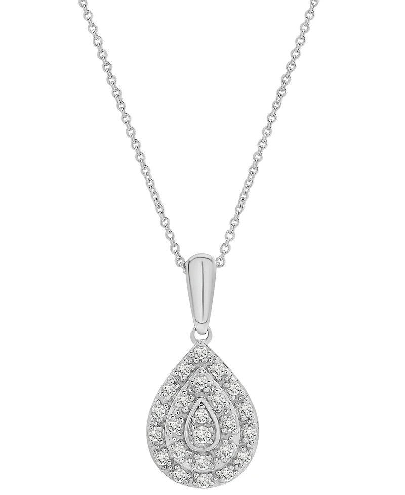 Diamond Teardrop Cluster 18" Pendant Necklace (1/4 ct. t.w.) in Sterling Silver, Macy's Exclusive