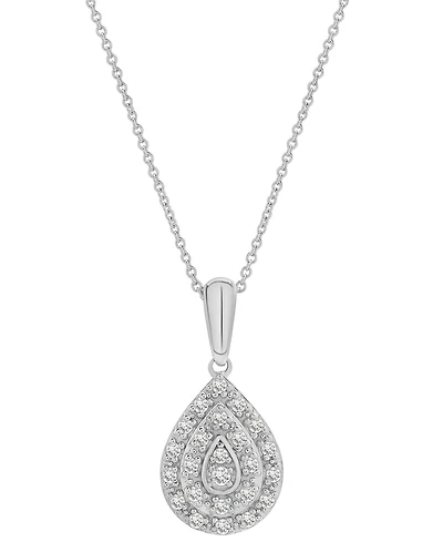 Diamond Teardrop Cluster 18" Pendant Necklace (1/4 ct. t.w.) in Sterling Silver, Macy's Exclusive