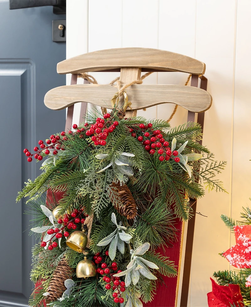 Glitzhome 34.25" Wooden Christmas Sleigh Porch Decor