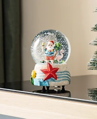 Glitzhome 100mm Resin Christmas Musical Snowflakes Santa on Vacation Water Globe