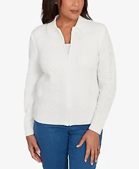 Alfred Dunner Petite Front Zip Chenille Cardigan