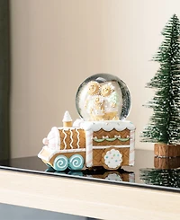 Glitzhome 100mm Resin Christmas Musical Snowflakes Gingerbread Family Train Water Globe