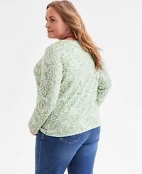 Style & Co Plus Printed Long-Sleeve Top, Macy's Exclusive