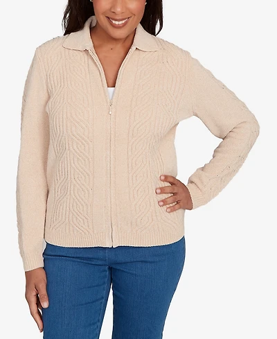Alfred Dunner Petite Front Zip Chenille Cardigan