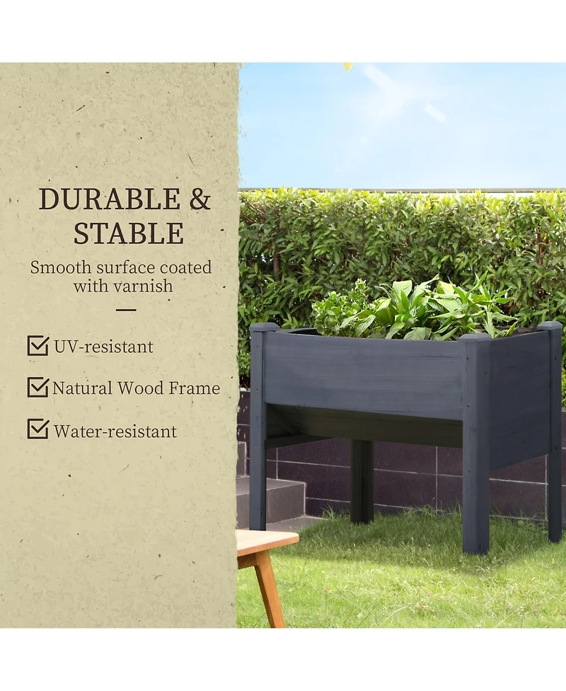 Outsunny 48" Fir Wood Raised Garden Bed w/ Tool Hooks,