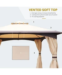 Outsunny 10' x 12' Steel Fabric Outdoor Patio Gazebo Vented Roof w/Mesh Sidewall
