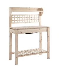 Outsunny 39'' x 18'' x 55'' Garden Potting Work Table w/ Hidden Storage, Natural