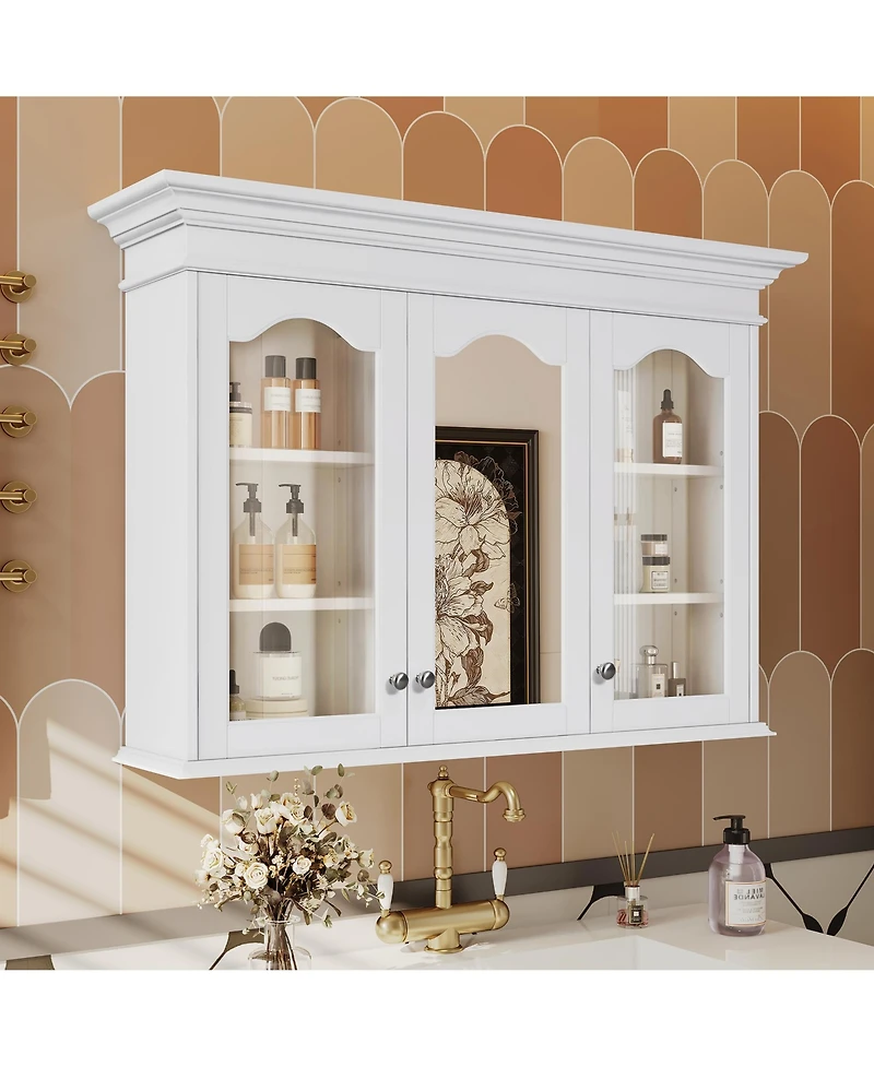 Casainc 40" Medicine Cabinet with Mirror Doors and Shelves, Glass Door Wall Mounted Bathroom Cabinet