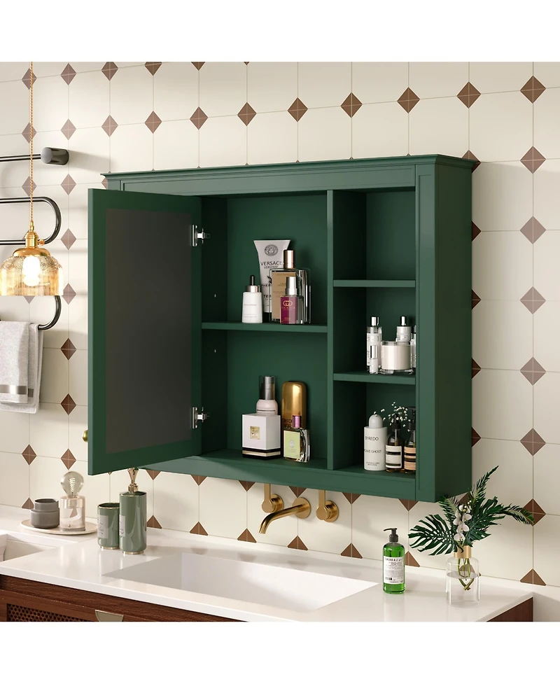 Casainc 35" x 27.5" Bathroom Mirror Cabinet with 6 Open Shelves, Wall Mounted Medicine (No Vanity)