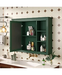 Casainc 35" x 27.5" Bathroom Mirror Cabinet with 6 Open Shelves, Wall Mounted Medicine (No Vanity)