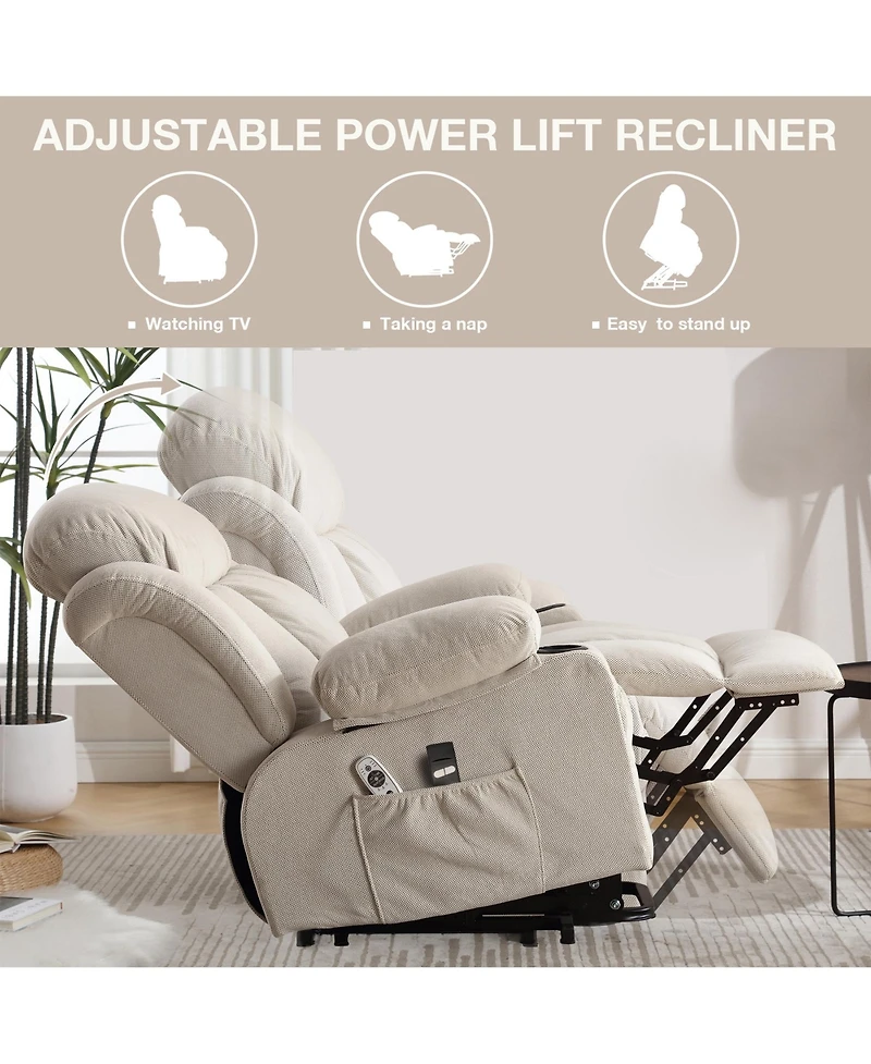 Power Lift Recliner Chair with Heat and Massage Electric Fabric for Elderly