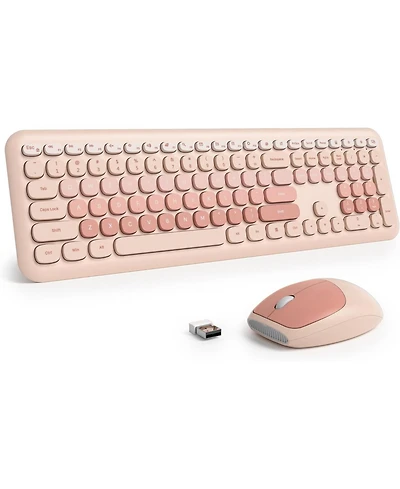 risokeys Cute Colorful Keyboard and Mouse Wireless Silent, Full-Size Retro Typewriter Wireless Quiet Slim Keyboard Low-Noise 2.4GHz for Computer, Desk