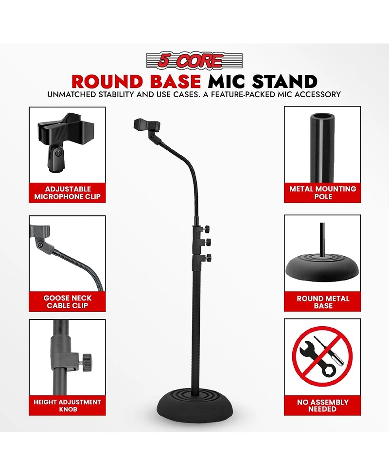 5Core Mic Stand Pair Floor Adjustable Universal Heavy Duty Gooseneck Microphone Stands Round Base Soporte De micrA fono