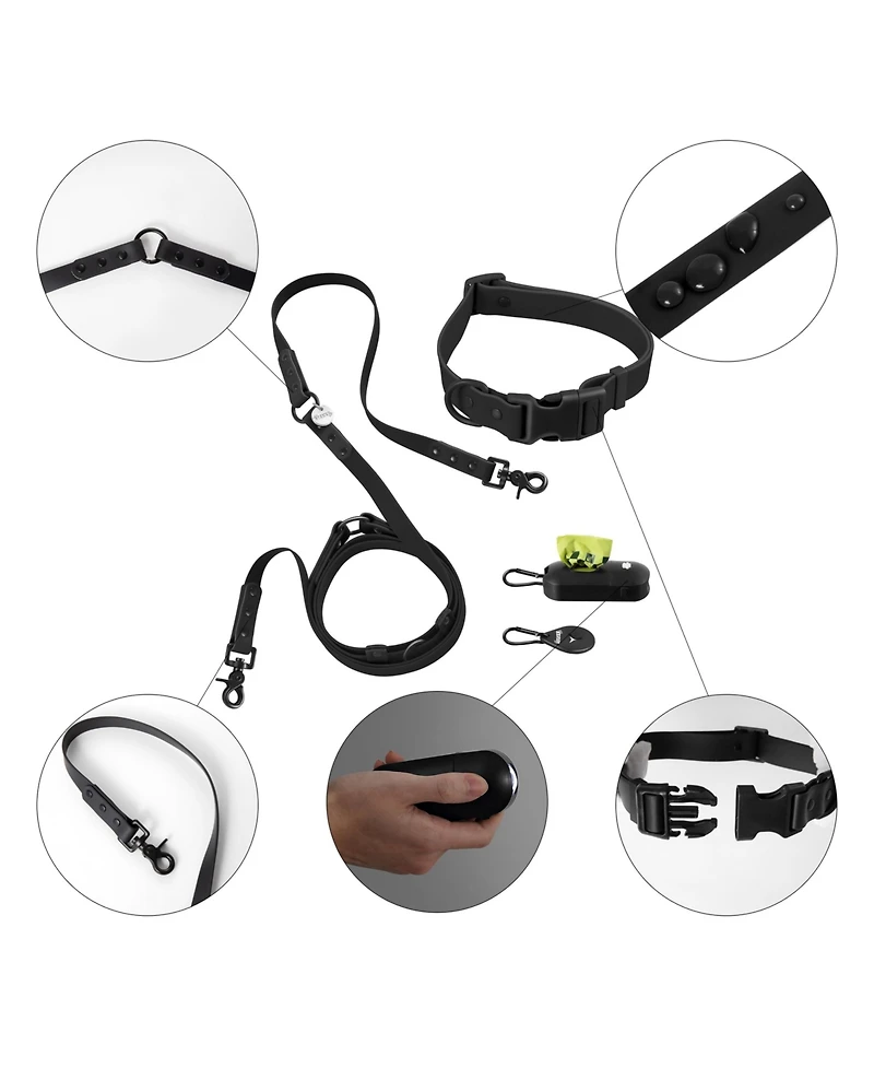 The Licker Store, Luna 8FT Adjustable 6-in-1 Waterproof Hands-Free Leash and Collar with Led Flashlight, Bag Dispenser