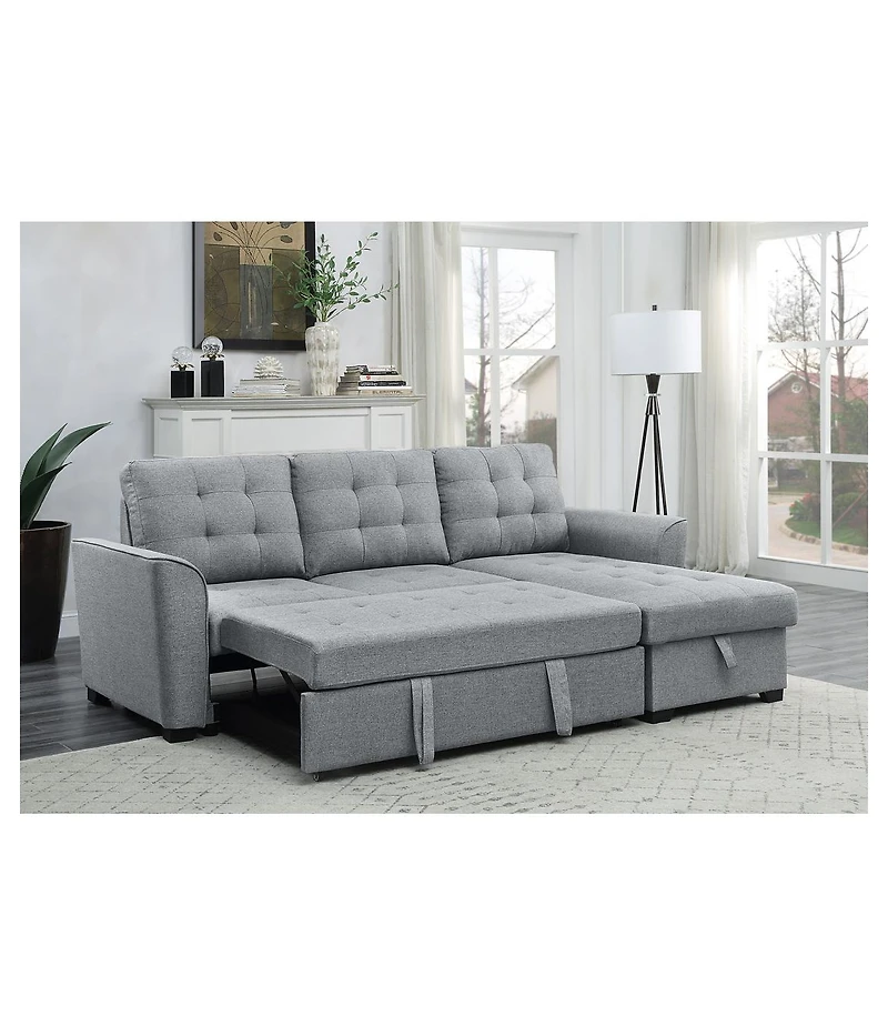 Homlux 90.5"W Light Gray Linen Sleeper Sectional Sofa with Reversible Storage Chaise