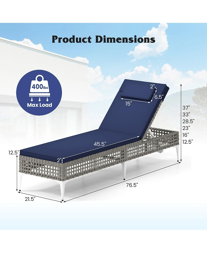 Gymax Patio Chaise Lounge Chair w/ 6-Position Adjustable Backrest Removable Cushion