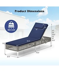 Gymax Patio Chaise Lounge Chair w/ 6-Position Adjustable Backrest Removable Cushion