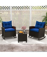 Slickblue Weather-Resistant 3-Piece Patio Rocking Chair Set with Cushions and Tempered Glass Table – Ideal for Outdoor Lounging