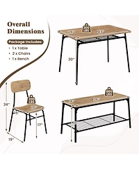Slickblue Modern 4-Piece Metal Frame Dining Set with Table, Bench, and 2 Chairs – Ideal for Compact Dining Spaces