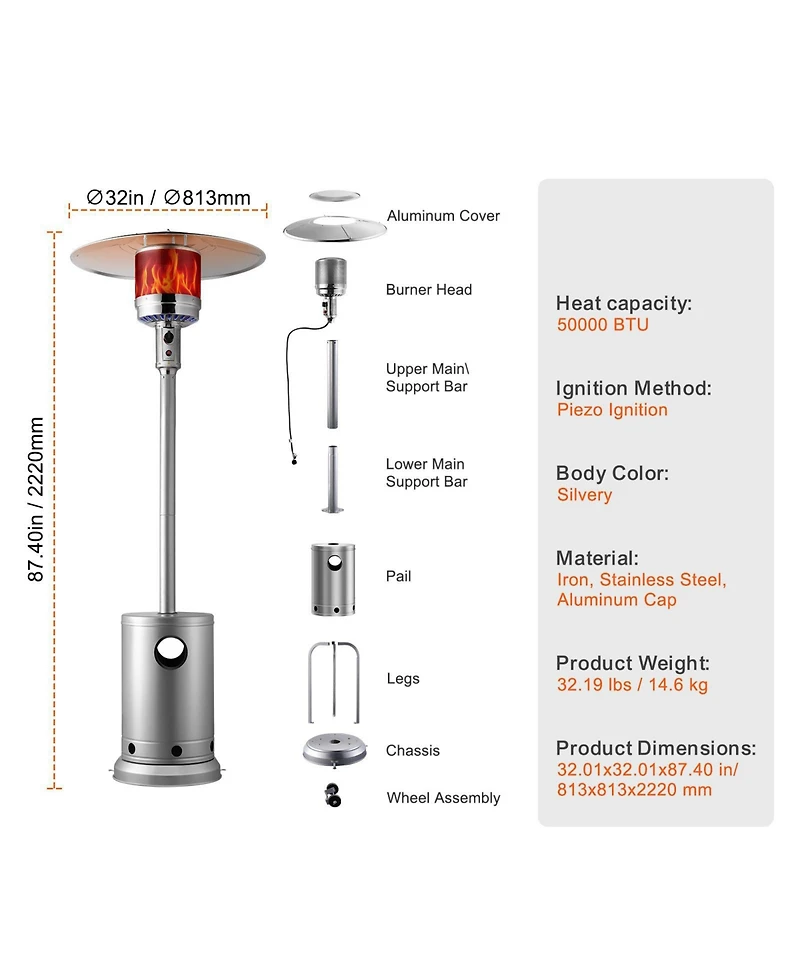 Slickblue Hammered Finish Tall Propane Heater with Integrated Table – Elegant Outdoor Heating Solution for Patio or Garden