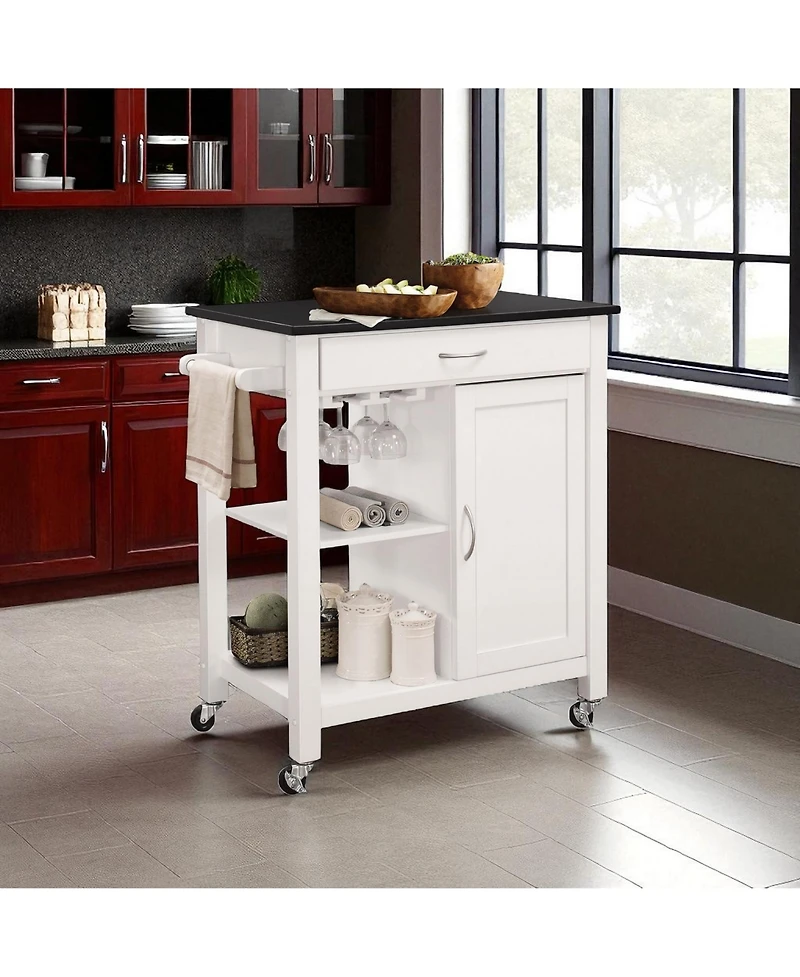 Slickblue Space-Saving Rubberwood Kitchen Island Cart with Built-In Storage, Drawer, and Side Spice Rack