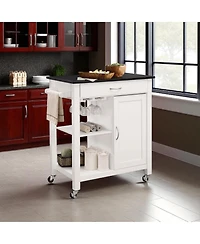 Slickblue Space-Saving Rubberwood Kitchen Island Cart with Built-In Storage, Drawer, and Side Spice Rack