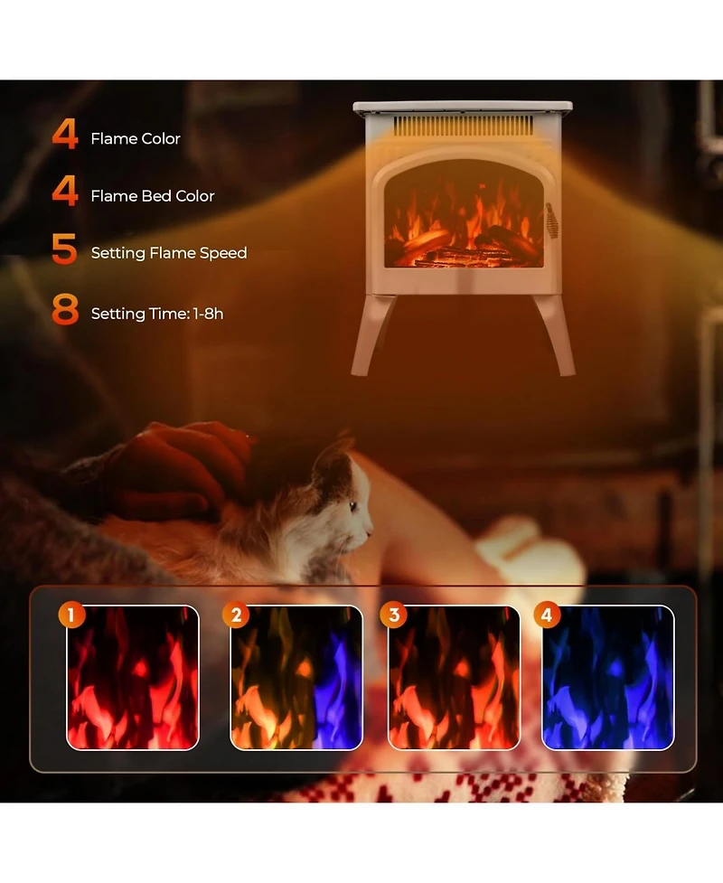 Cowsar Electric Fireplace Heater 17" with Remote Control, Cathedral Stylish, Different Flame Effects and Log Set Colors, Adjustable Brightness an
