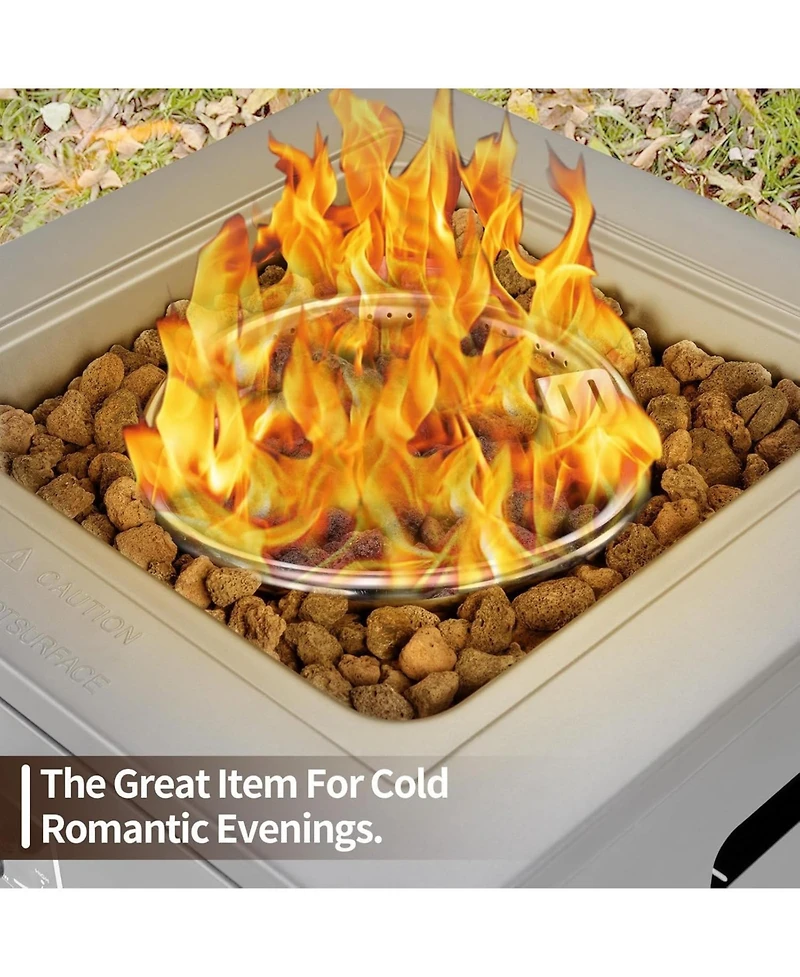 Cowsar 20" Square Fire Pit Table, Propane Table with Lava Rock/Windshield, for 20lbs Gas Tanks, Outdoor Camping/Courtyard/