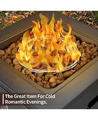 Cowsar 20" Square Fire Pit Table, Propane Fire Pit Table with Lava Rock/Windshield, for 20lbs Gas Tanks, Outdoor Fire Pit Table for Camping/Courtyard/