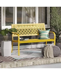 Mondawe All-Iron Park Chair With Floral Backrest,Multi-Layer Rustproof Coating & Adjustable Foot Pad