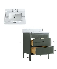 Casainc Fully Assembled 30" Freestanding Single Sink Bathroom Vanity with 2 Handle Sets and Engineered Marble Top
