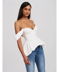 Miss Circle Women Qistina White Off-shoulder Bubble Hem Peplum Cotton Top