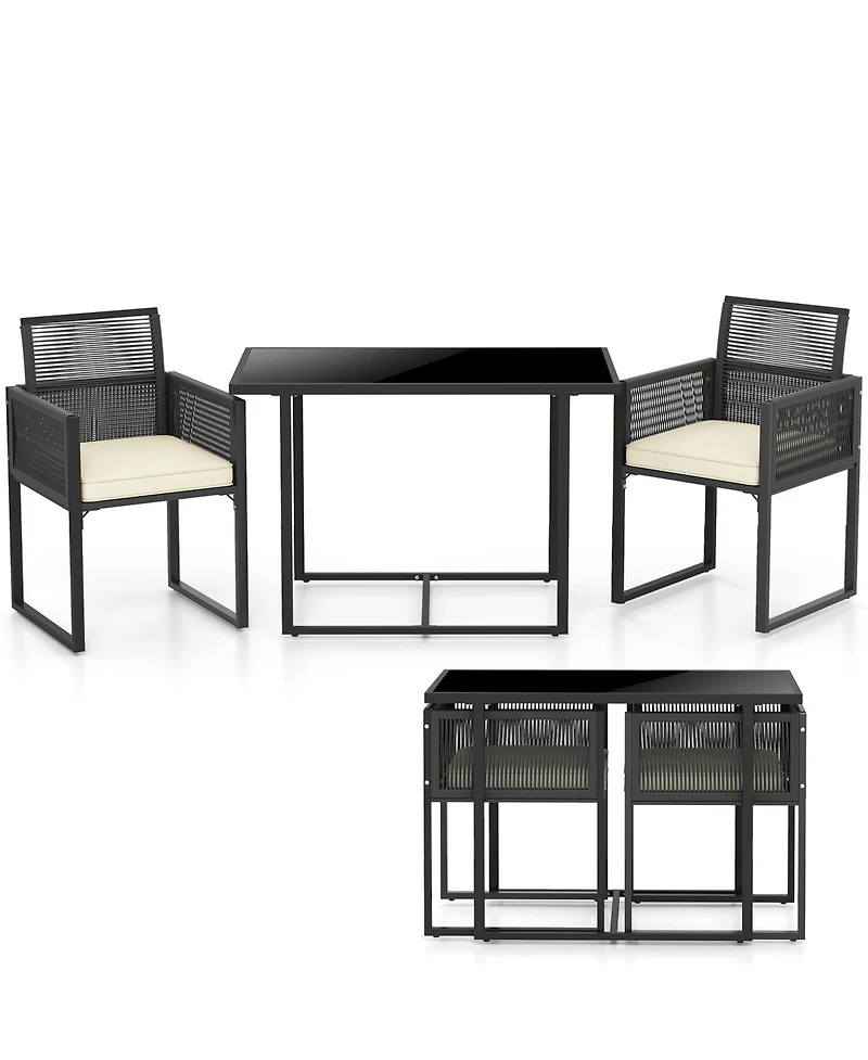 Slickblue 3-Piece Patio Set with Tempered Glass Top Table and 2 Chairs – Perfect for Porch, Backyard, or Balcony