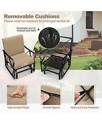 Gymax 2 Pieces Patio Glider Chair Outdoor Metal Glider with Seat and Back Cushions Backyard Poolside
