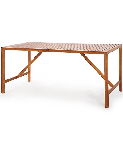 Gymax Rectangle Acacia Wood Dining Table Spacious Slatted Top Up to 6 Patio