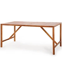 Gymax Rectangle Acacia Wood Dining Table Spacious Slatted Top Up to 6 Patio