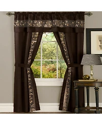 Kate Aurora Complete 5 Pc Window a Bag Embroidered Floral Country Flax Sheer Curtain & Valance Set