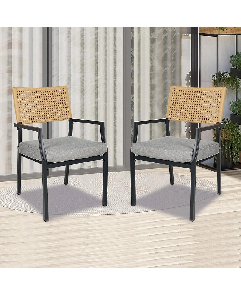 Mondawe Outdoor All-Iron Detachable Rattan Woven Chair,W/ Waterproof Cushion,Stackable Dining Chair