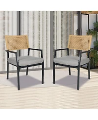 Mondawe Outdoor All-Iron Detachable Rattan Woven Chair,W/ Waterproof Cushion,Stackable Dining Chair