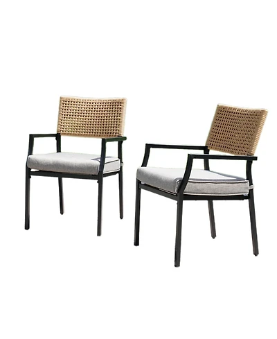 Mondawe Outdoor All-Iron Detachable Rattan Woven Chair,W/ Waterproof Cushion,Stackable Dining Chair
