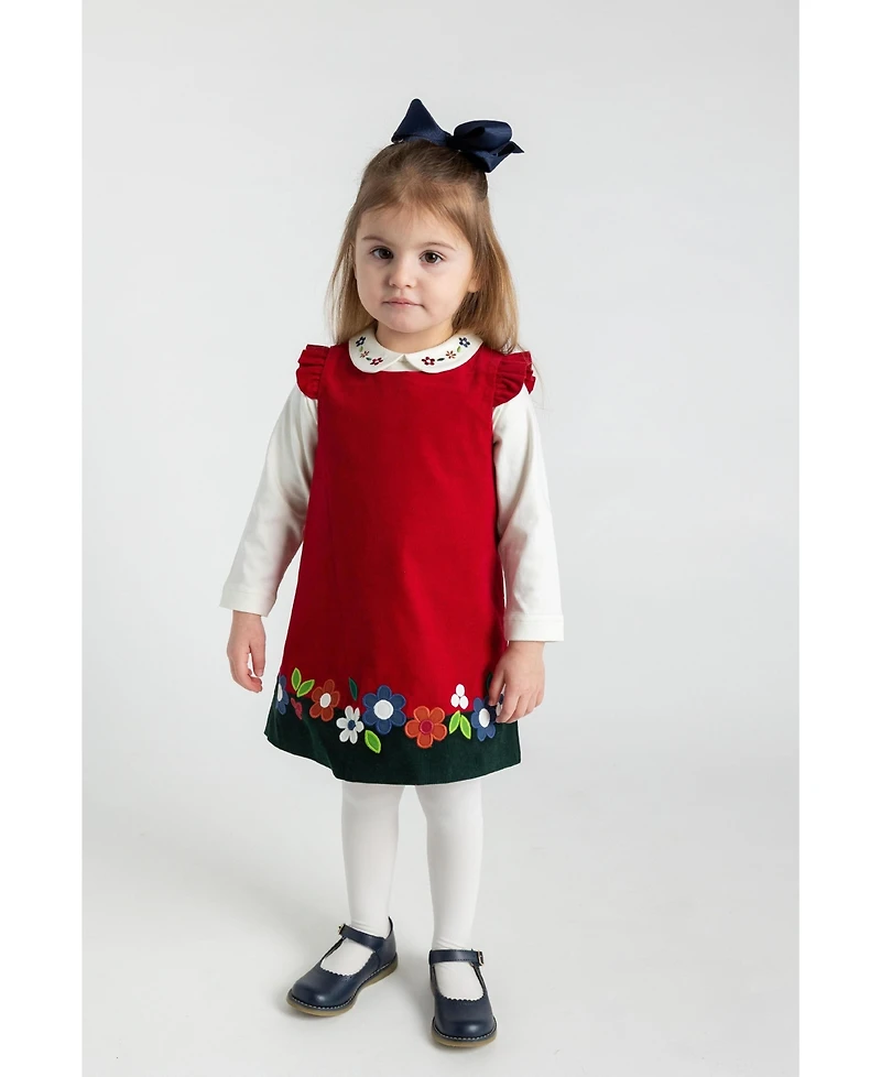 Florence Eiseman Toddler Girls Knit Long Sleeve Blouse With Embroidered Flowers