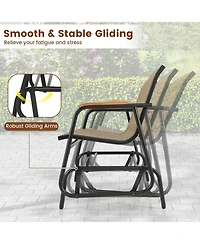 Costway Patio Glider Bench for Swing Gliding Loveseat with Curved Teak Armrests for Porch