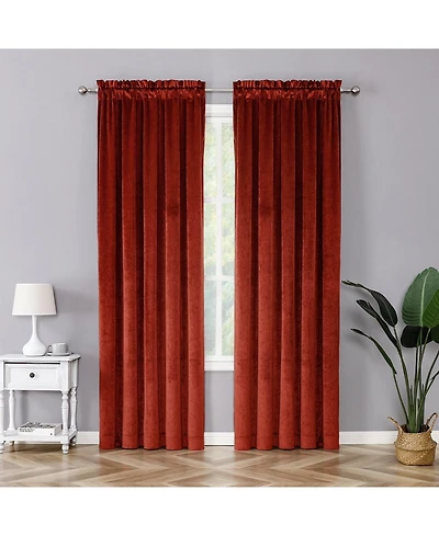 Kate Aurora Royal Living 2 Pack Rod Pocket Light Filtering Velvet Window Curtain Panels - Navy Blue
