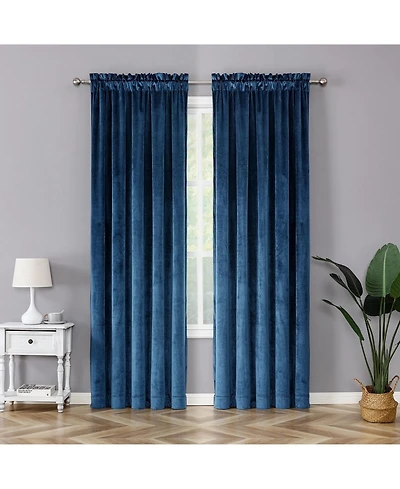 Kate Aurora Royal Living 2 Pack Rod Pocket Light Filtering Velvet Window Curtain Panels - Navy Blue