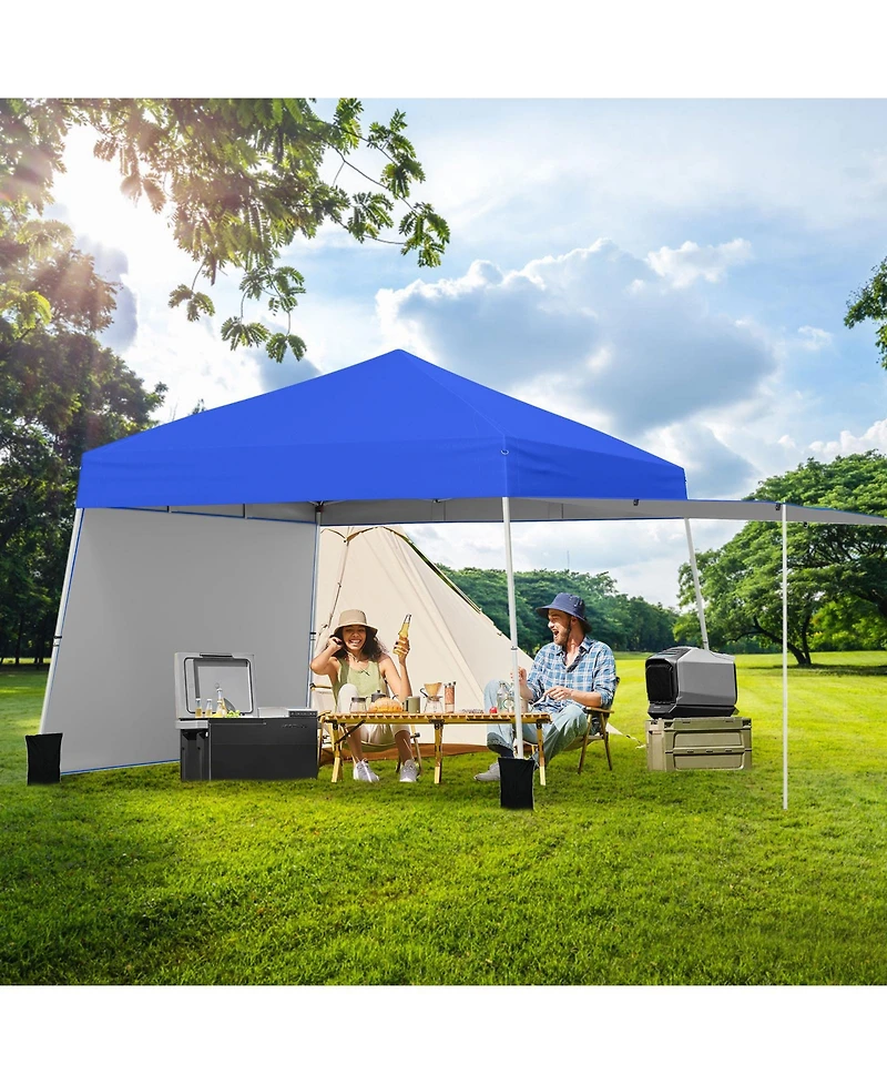 Gymax 14 X 9.2 Ft Pop up Canopy Tent w/ 2 Convertible Sidewalls to Awning & Stakes