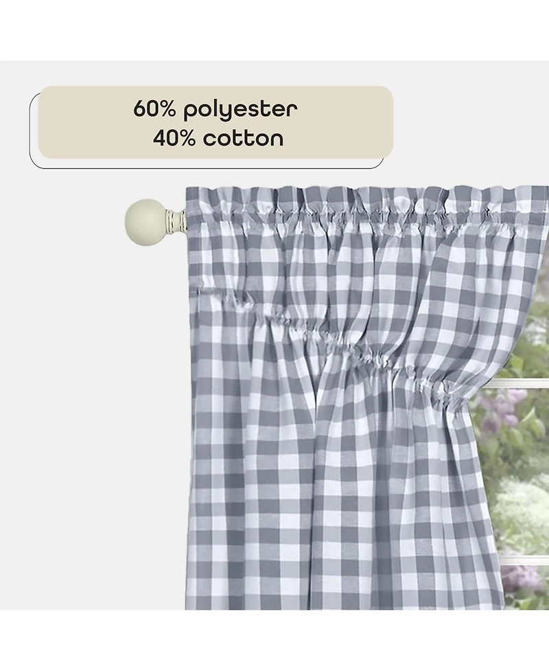 Kate Aurora Farmhouse Plaid Gingham Check Swag Valance Curtain Panel Pair - 72 in. W x 63 L, Black