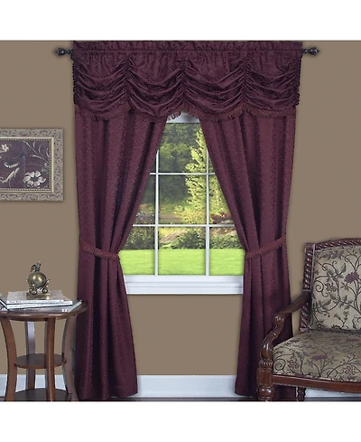 Kate Aurora Jacquard Damask Curtains With An Attached Austrian Valance & Tiebacks